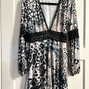 Animal Print V-Neck Dress with Black Lace by Venus